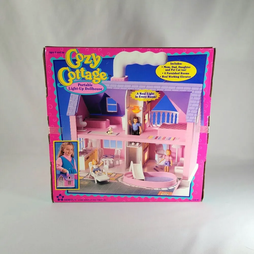 Vintage Cozy Cottage Portable Light Up Doll House 1994 Meritus 11478 - NIB